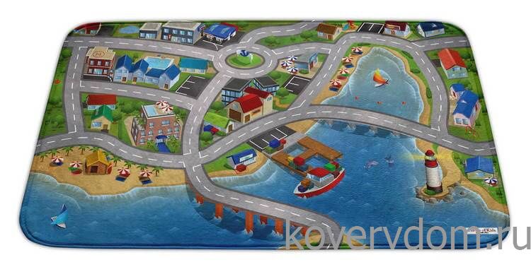 Детский развивающий 3D ковер с дорогами ГОРОДОК в морской бухте 86134